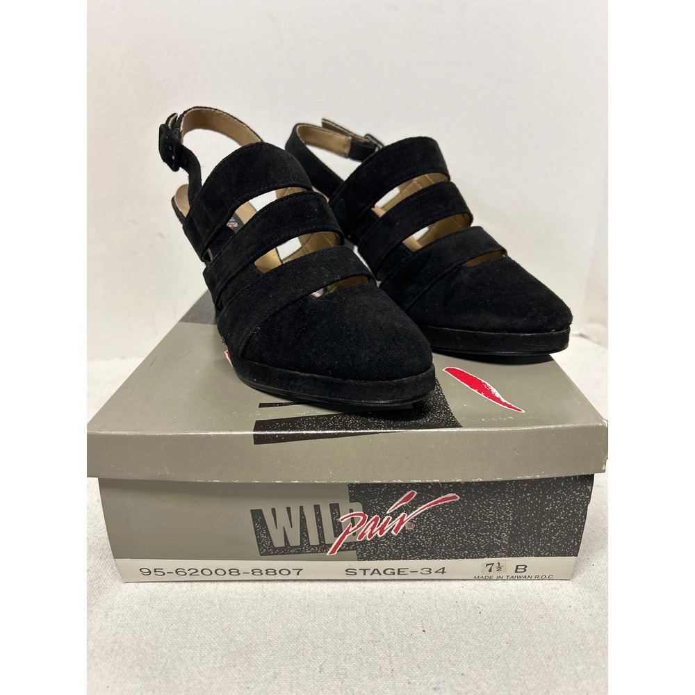Wild Pair Black Suede Slingback Heels Women'sโ Size 7.5 B Stage 34 Shoes